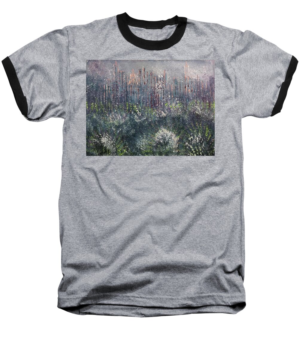 Abstract Baseball T-Shirt featuring the painting Looking Over the City's Park by George Riney
