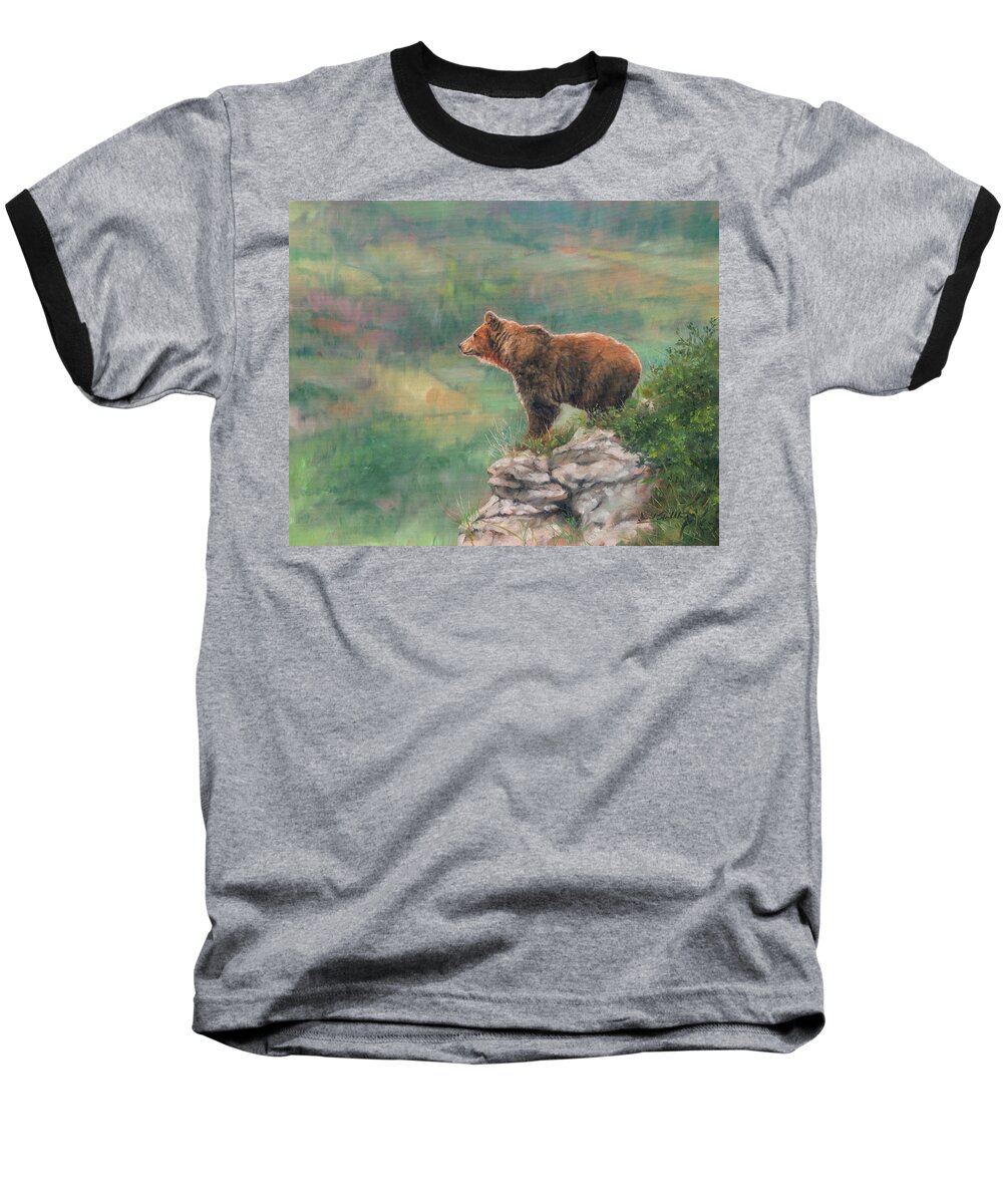 Bear Baseball T-Shirt featuring the painting Lookout by David Stribbling