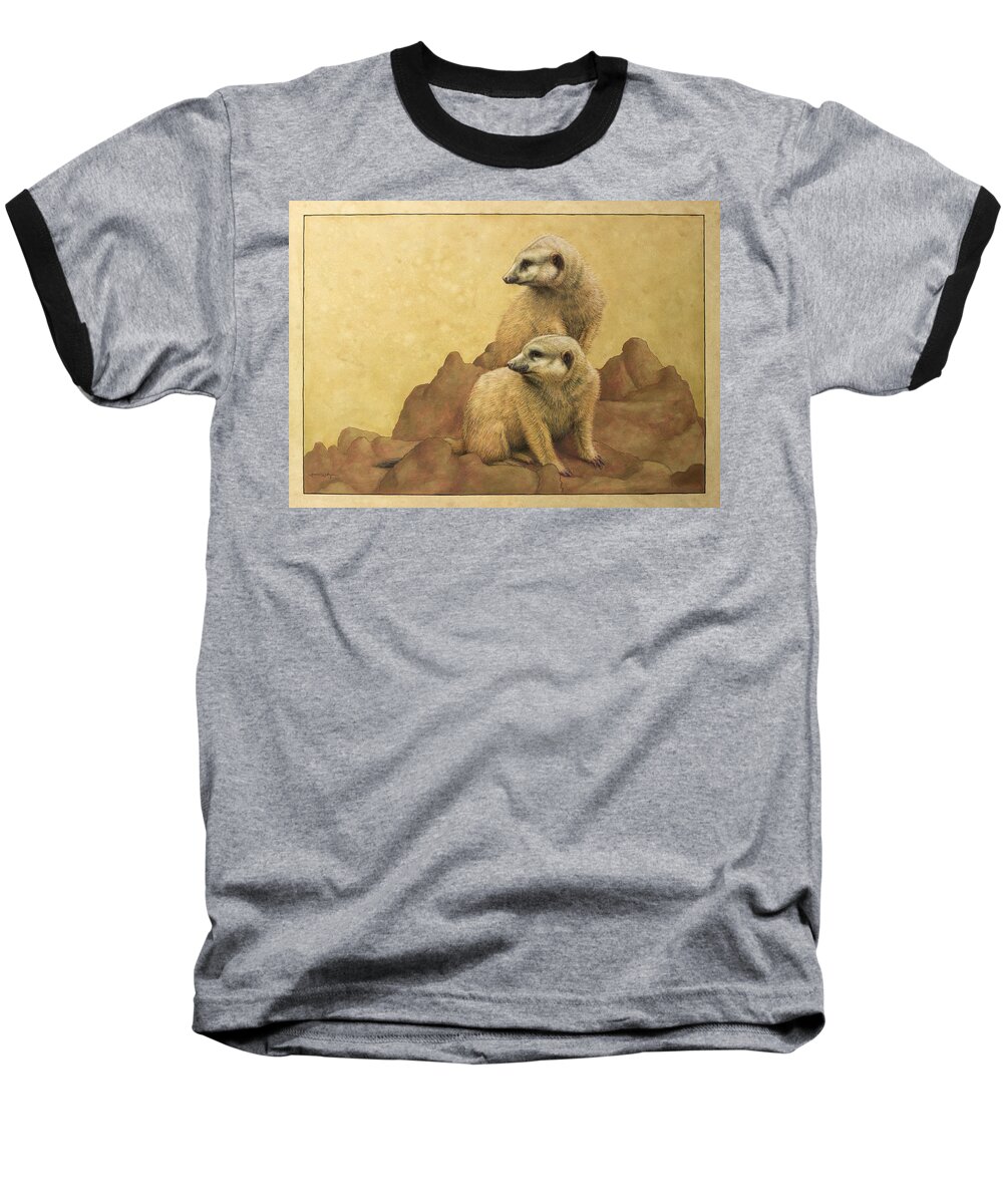 Meerkats Baseball T-Shirt featuring the painting Lookouts by James W Johnson