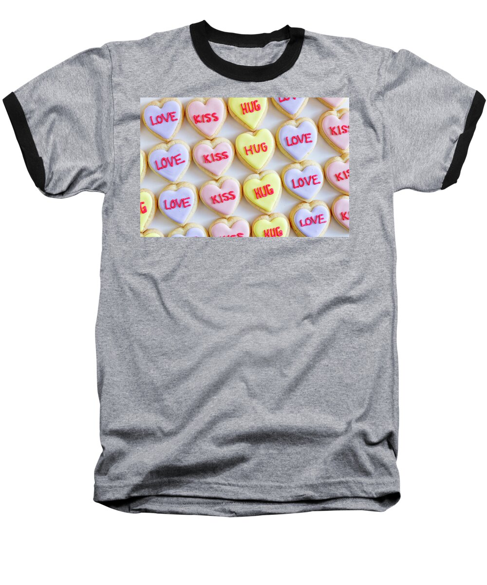 Valentines Day Baseball T-Shirt featuring the photograph Love Kiss Hug Heart Cookies by Teri Virbickis