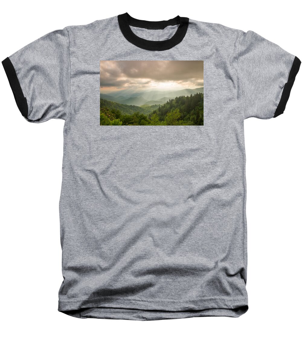 Great Smoky Mountains National Park Baseball T-Shirt featuring the photograph Sunbeams - Great Smoky Mountains National Park by Doug McPherson