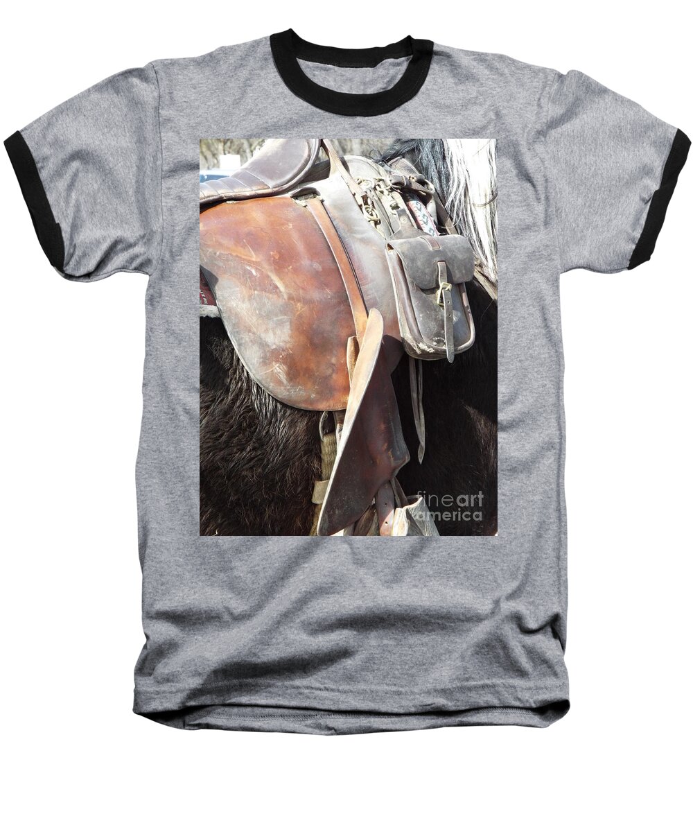 Horse Baseball T-Shirt featuring the photograph Loved Leather Tack by Caryl J Bohn