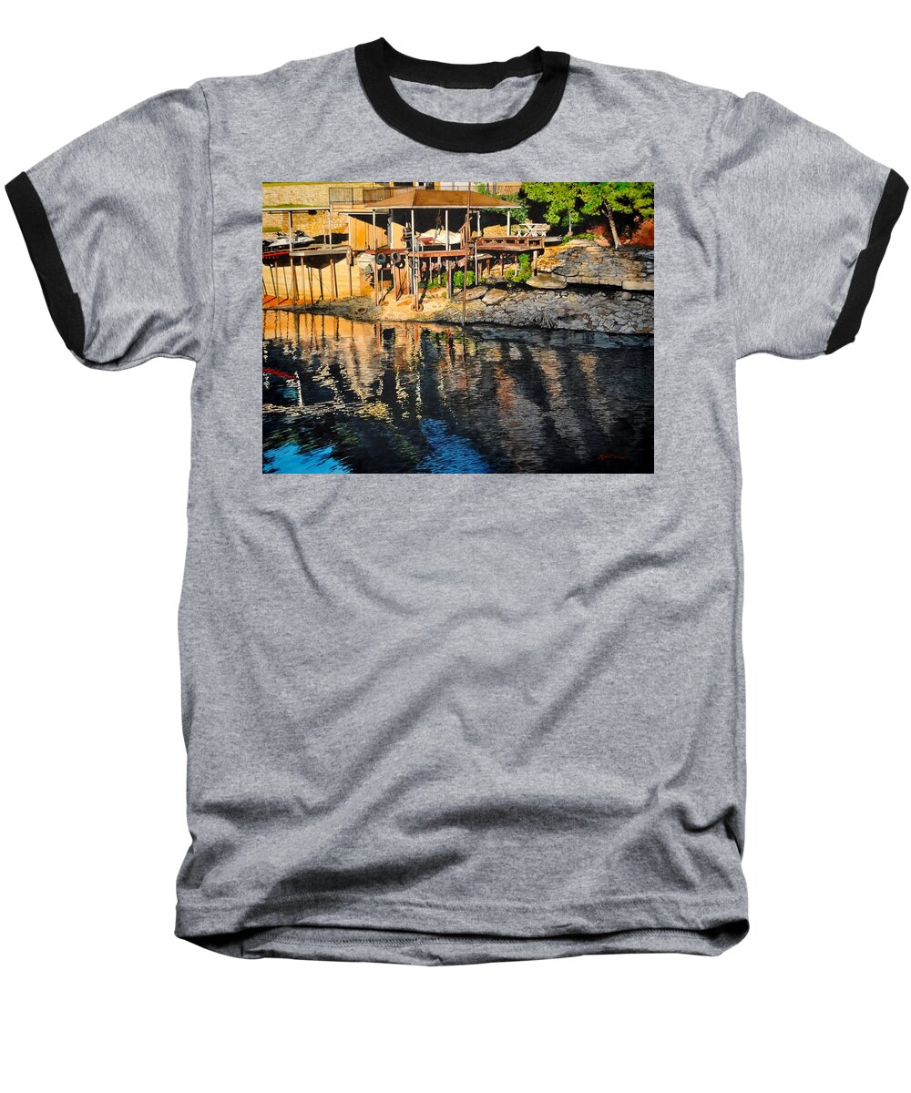 Landscape Baseball T-Shirt featuring the painting Low Water by Robert W Cook