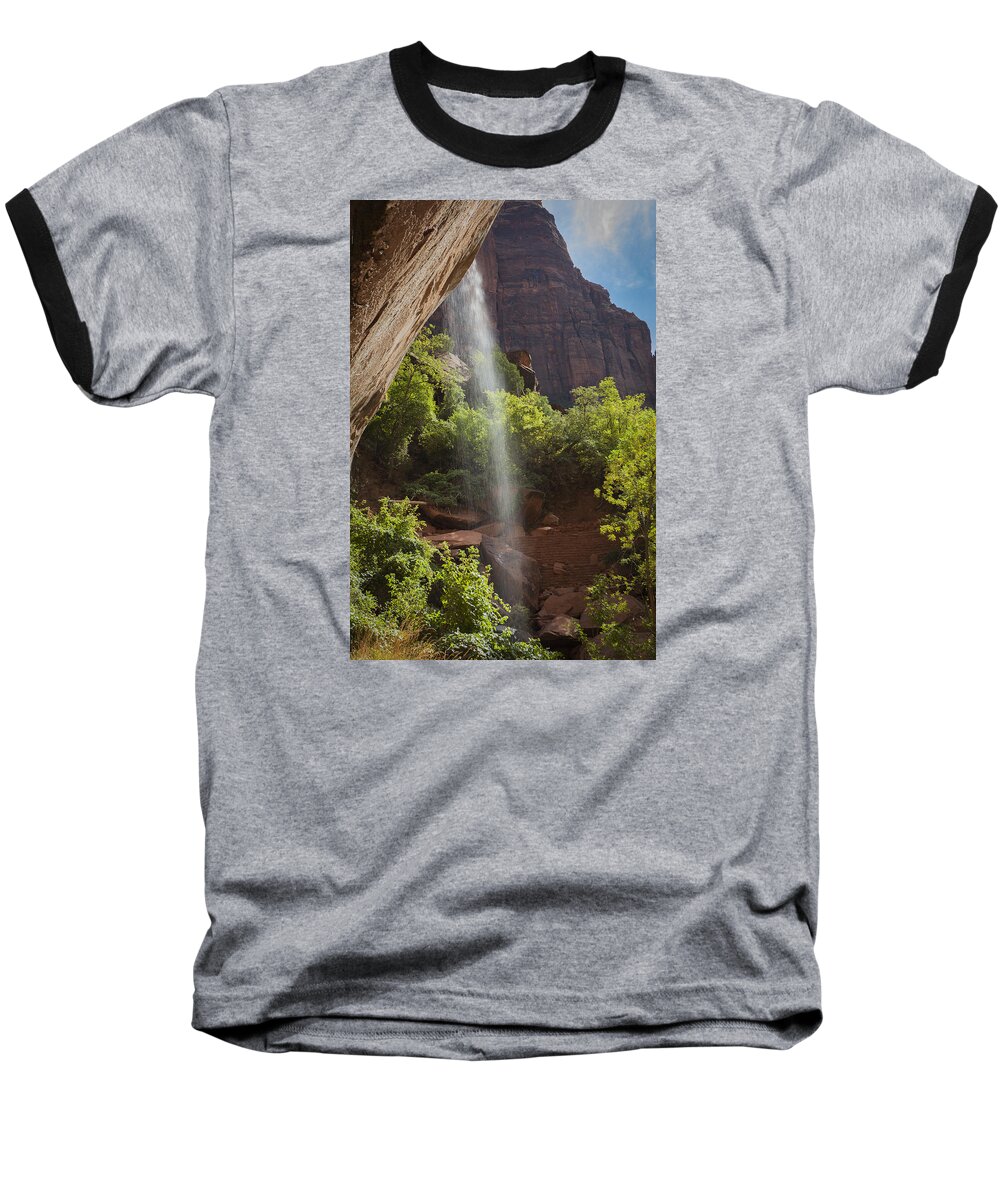 Waterfall Baseball T-Shirt featuring the photograph Lower Emerald Pool Falls in Zion by David Watkins