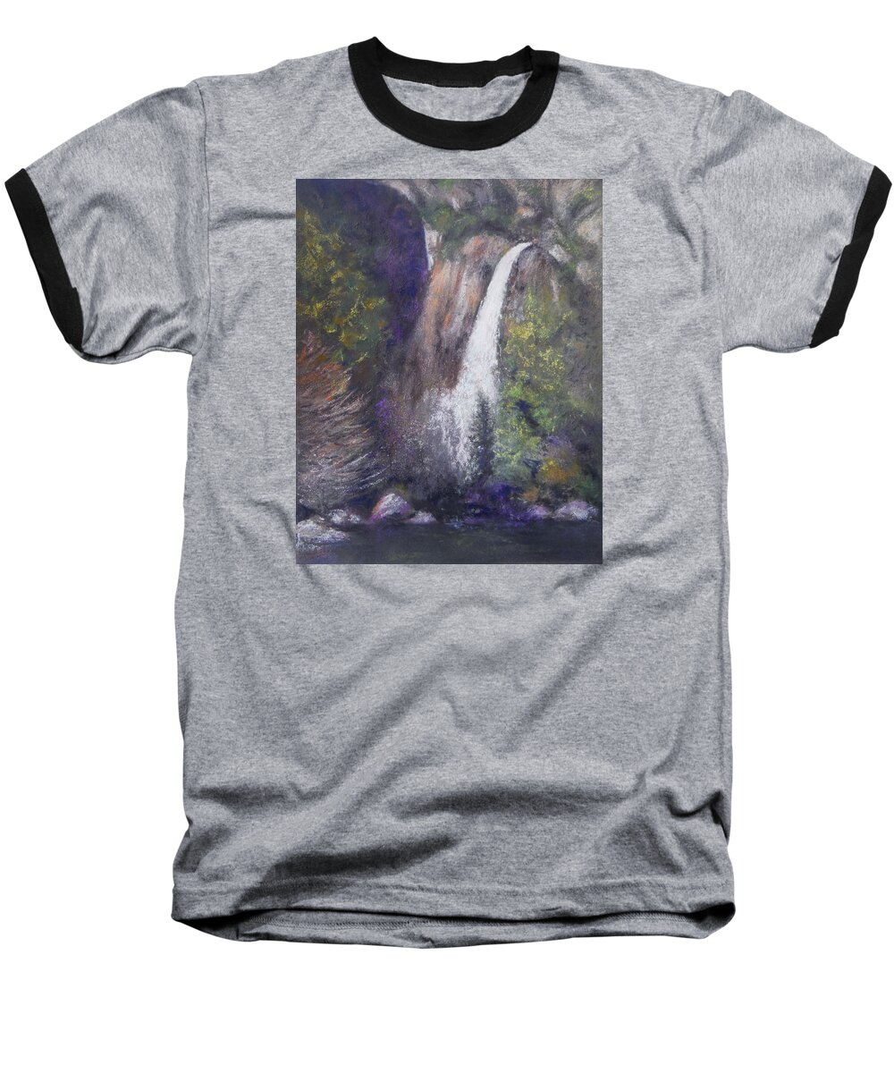 Yosemite Baseball T-Shirt featuring the pastel Lower Yosemite Falls by Sandra Lee Scott