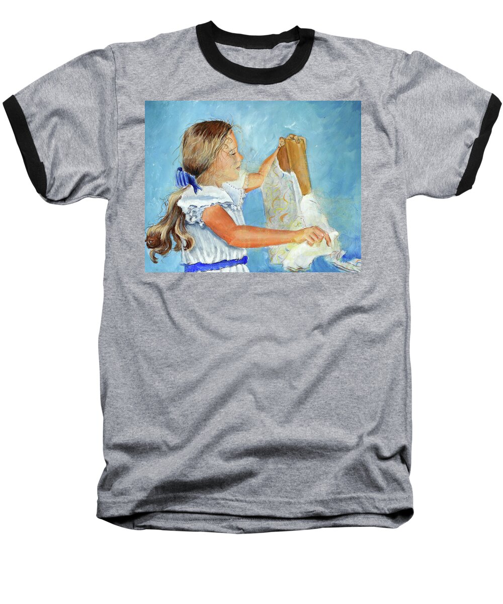 Girl Baseball T-Shirt featuring the painting Lydia's 9th Birthday by Carolyn Coffey Wallace
