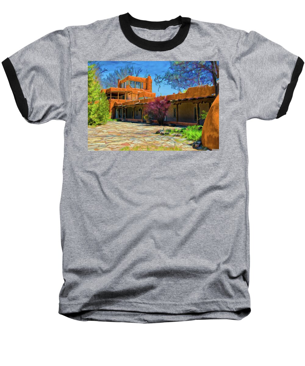Santa Baseball T-Shirt featuring the digital art Mabel's courtyard as oil by Charles Muhle