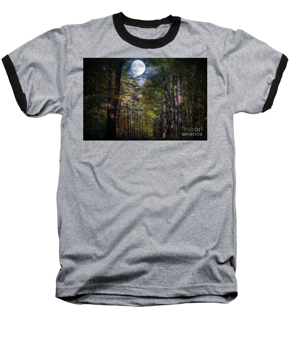 Moon Baseball T-Shirt featuring the photograph Magical Moonlit Forest by Judy Palkimas
