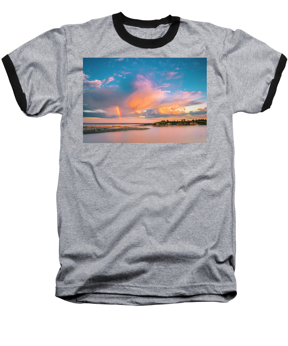 Maine Baseball T-Shirt featuring the photograph Maine Sunset - Rainbow over Lands End Coast by Ranjay Mitra