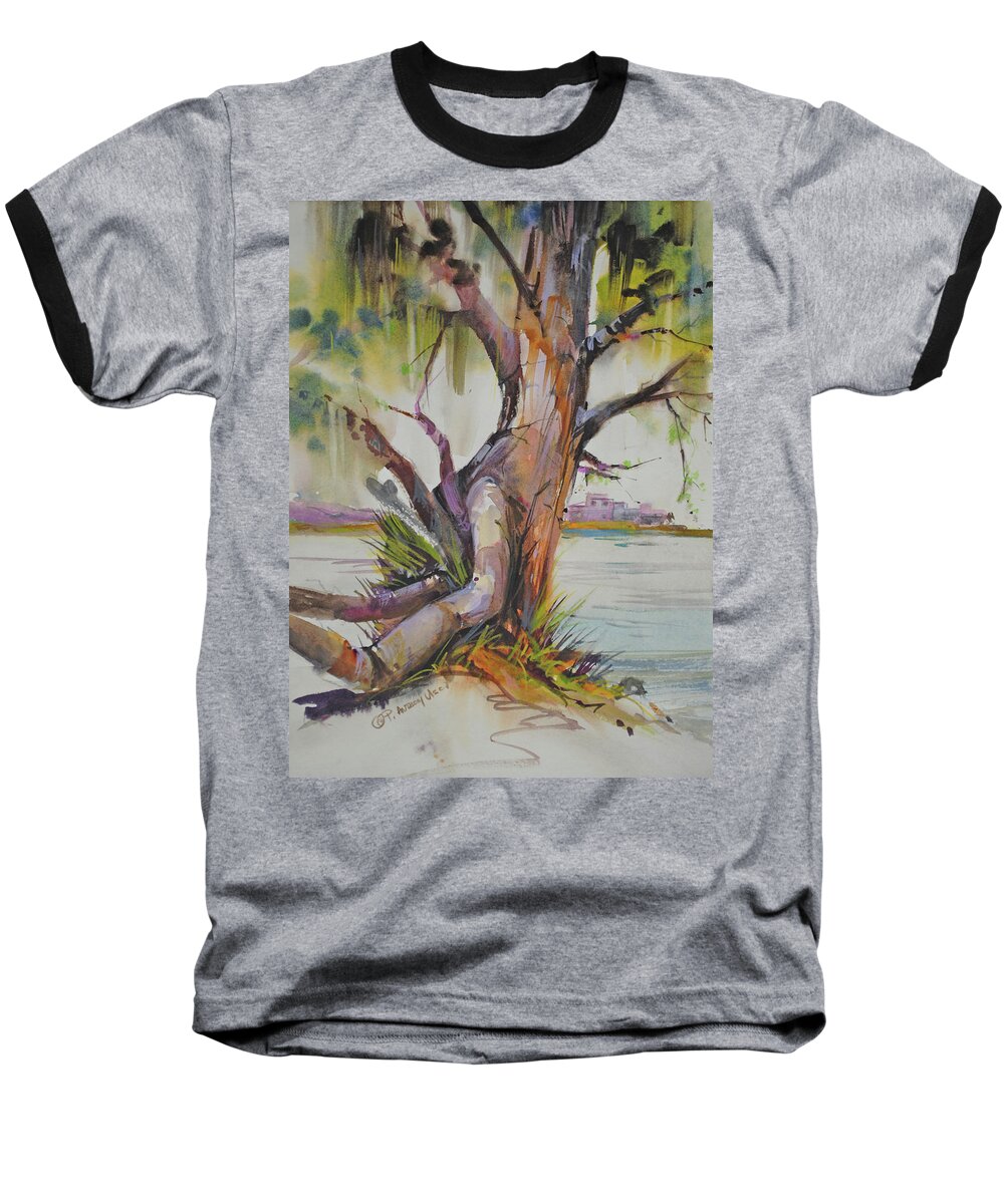 Wooded Scene Baseball T-Shirt featuring the painting Majestic Live Oak by P Anthony Visco