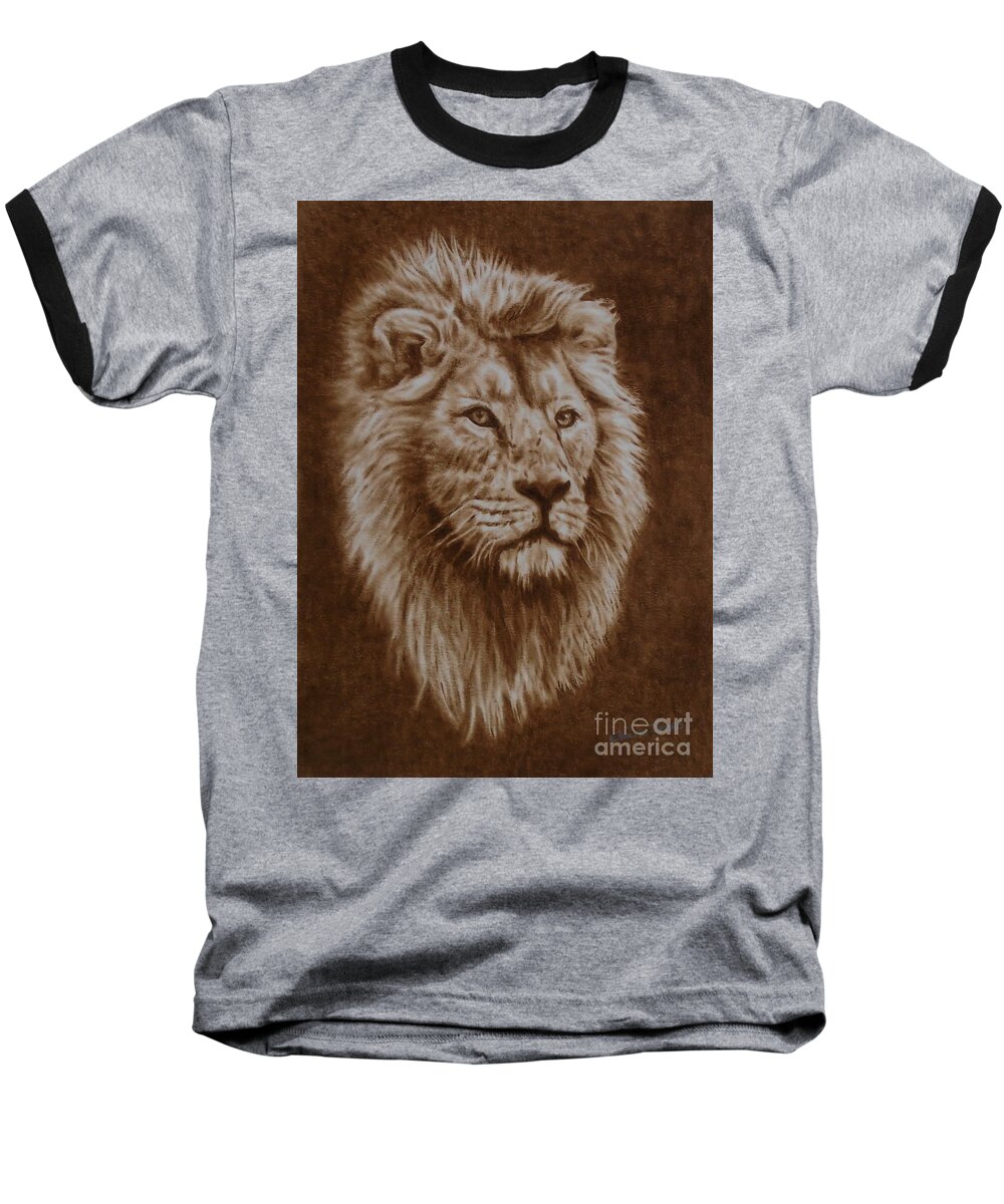 Lion Baseball T-Shirt featuring the painting His Majesty by Elaine Jones