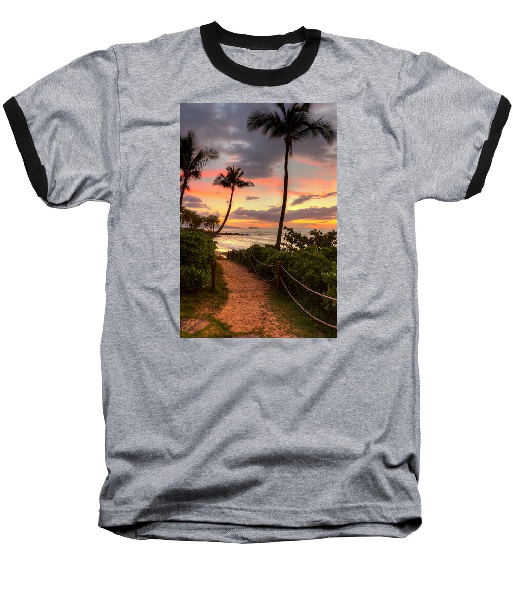 Maui Hawaii Baseball T-Shirt featuring the photograph Makena Sunset Path by Susan Rissi Tregoning