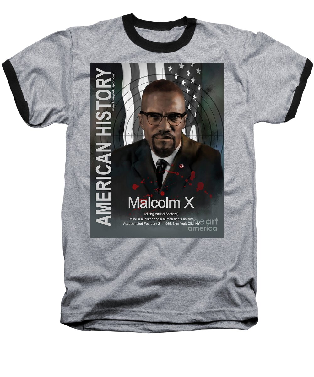 Malcolm X Baseball T-Shirt featuring the digital art Malcolm X American History by Dwayne Glapion