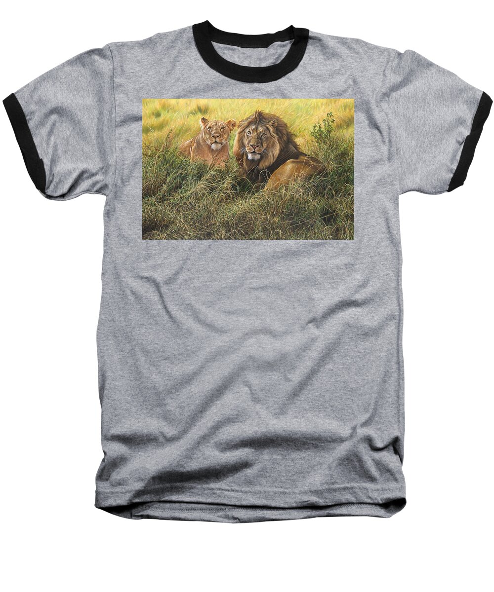 Wildlife Paintings Baseball T-Shirt featuring the painting Male and Female Lion by Alan M Hunt