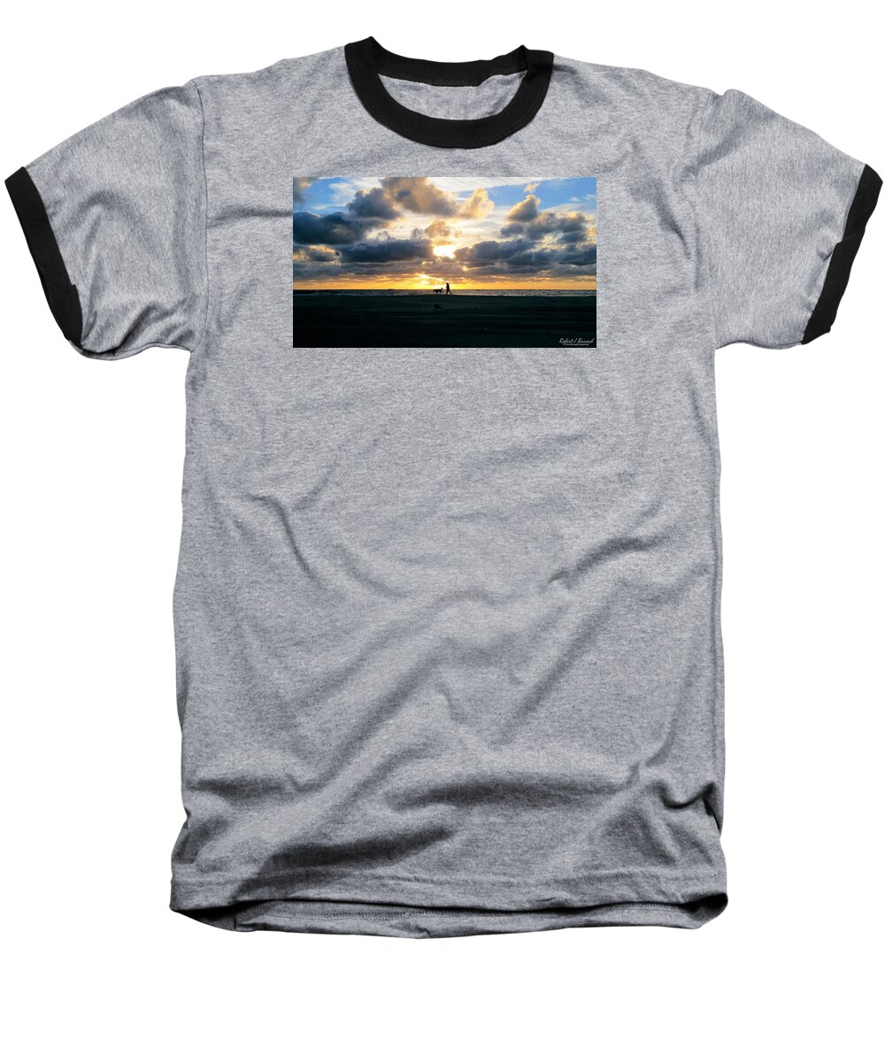 People Baseball T-Shirt featuring the photograph Man Dog and Sunrise by Robert Banach