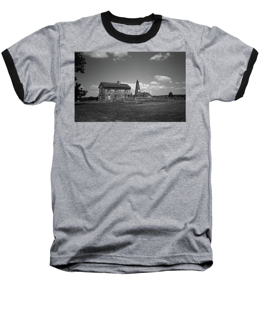 America Baseball T-Shirt featuring the photograph Manassas Battlefield Farmhouse 2 BW by Frank Romeo