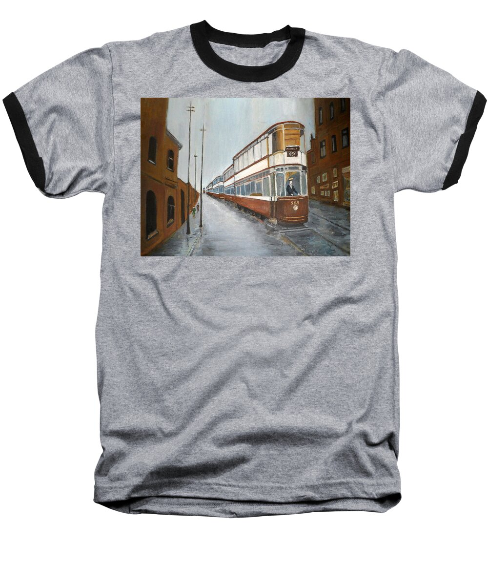 Manchester Piccadilly Tram Baseball T-Shirt featuring the painting Manchester Piccadilly tram by Peter Gartner