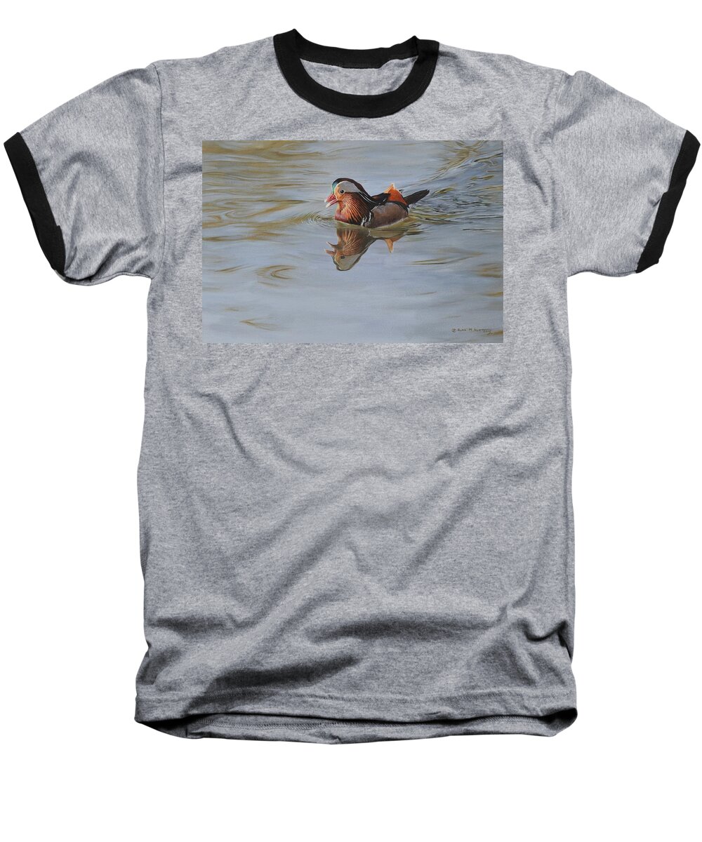 Wildlife Paintings Baseball T-Shirt featuring the painting Mandarin Duck by Alan M Hunt