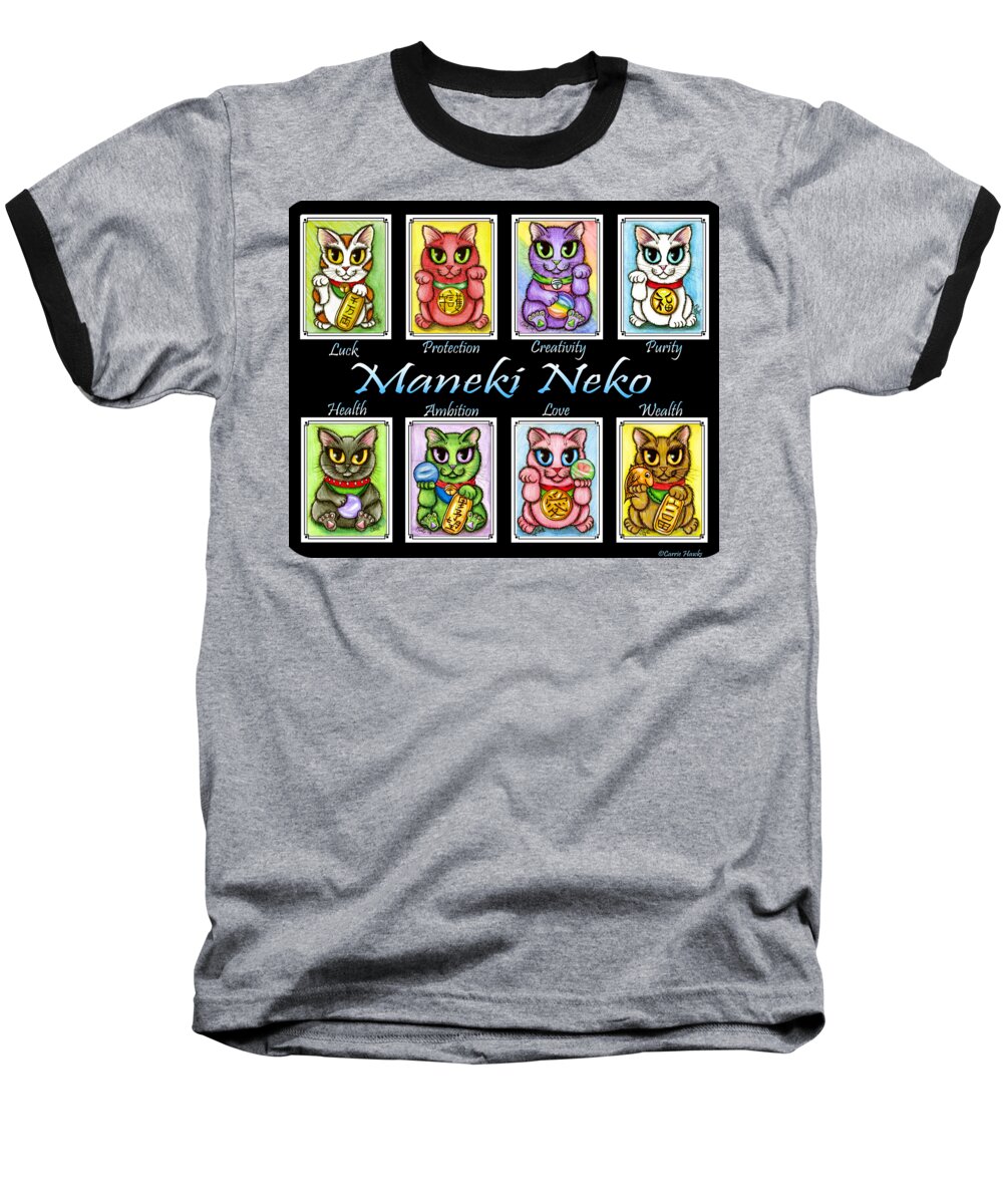 Maneki Neko Baseball T-Shirt featuring the painting Maneki Neko Luck Cats by Carrie Hawks