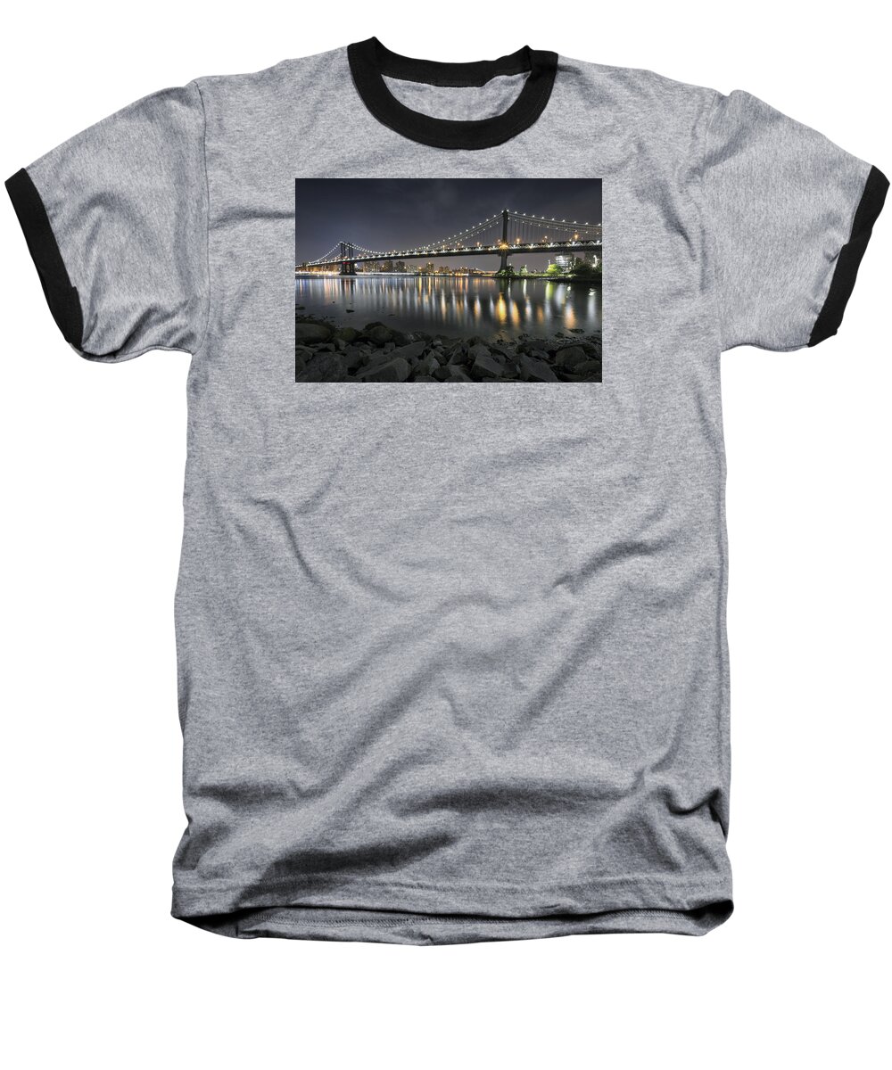 New York Baseball T-Shirt featuring the photograph Manhatten Bridge by Robert Fawcett