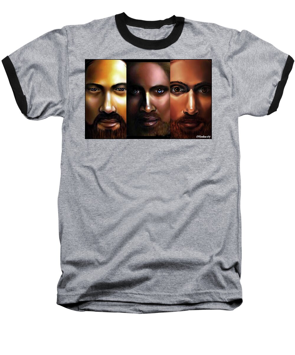 Jesus Baseball T-Shirt featuring the digital art Many Faces of Jesus by Carmen Cordova