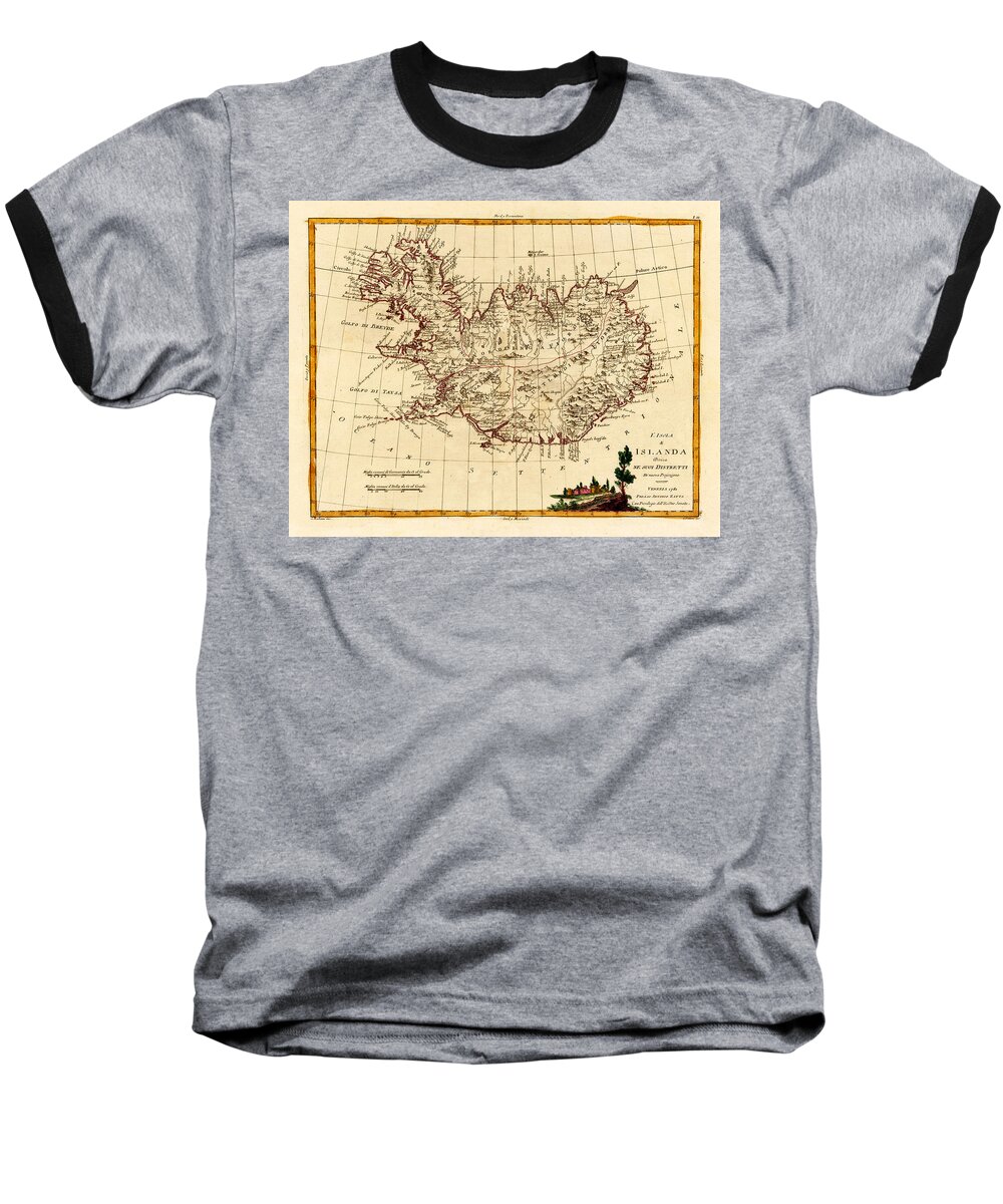 Map Of Iceland Baseball T-Shirt featuring the photograph Map Of Iceland 1791 by Andrew Fare