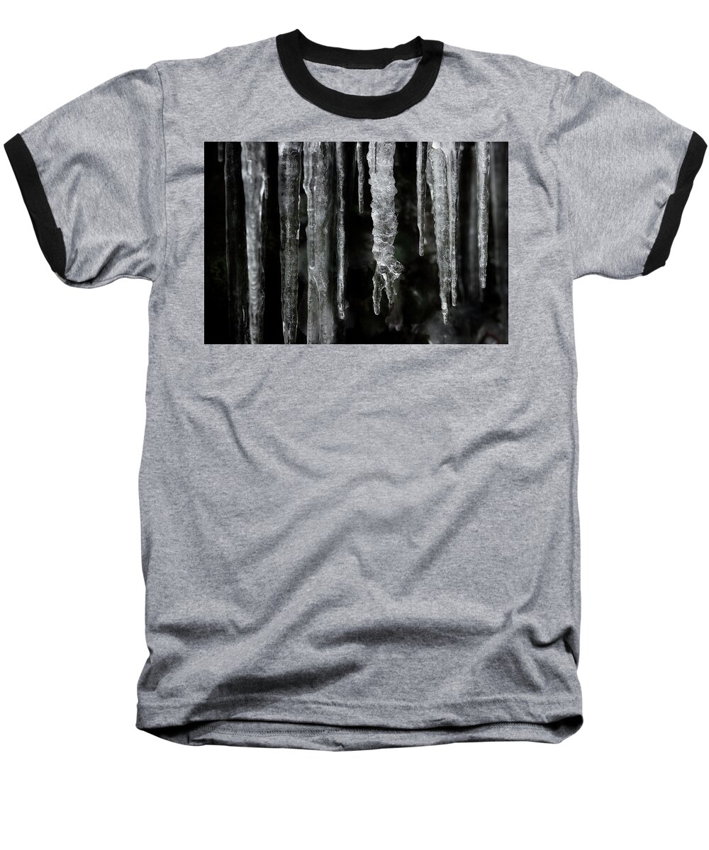 Icicles Baseball T-Shirt featuring the photograph March Icicles by Mike Eingle