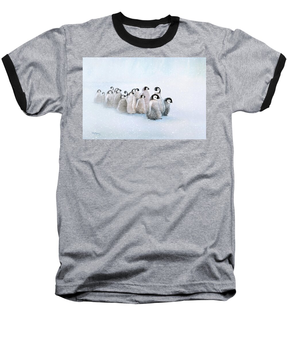 Baby Penguins Baseball T-Shirt featuring the digital art March of the Penguins by Thanh Thuy Nguyen