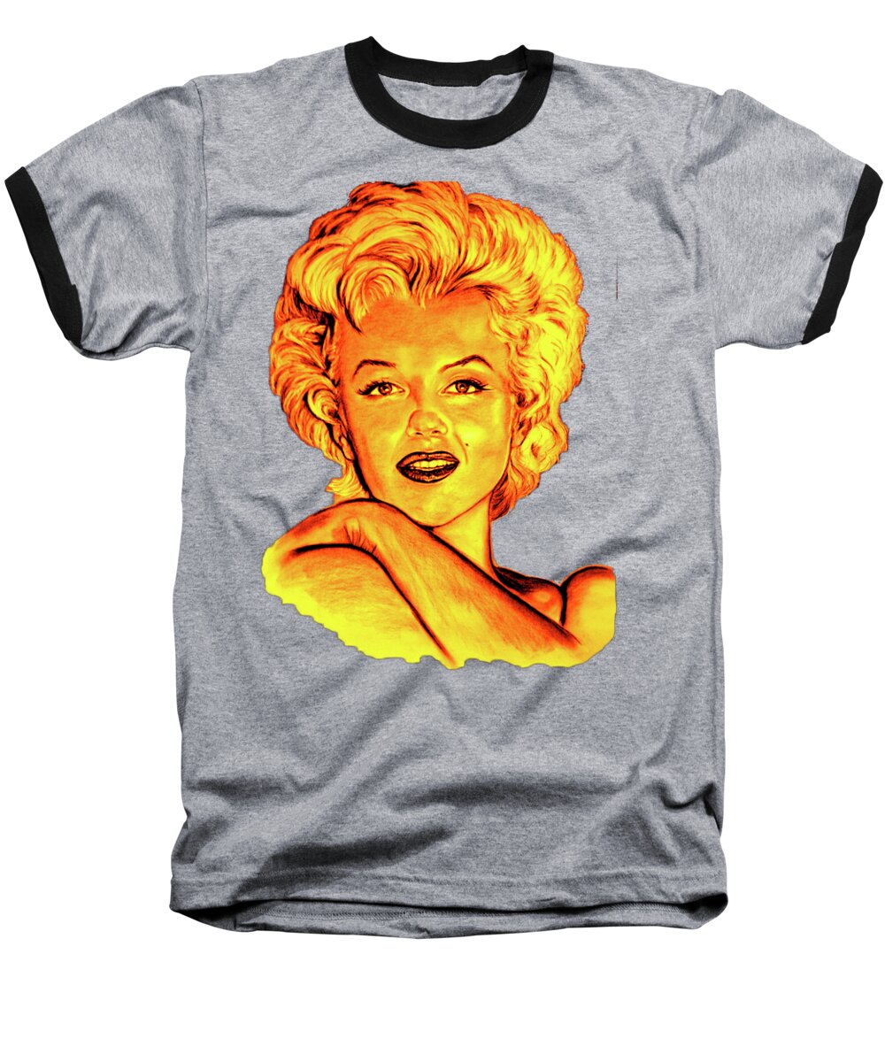 Marilyn Baseball T-Shirt featuring the drawing Marilyn by Gittas Art