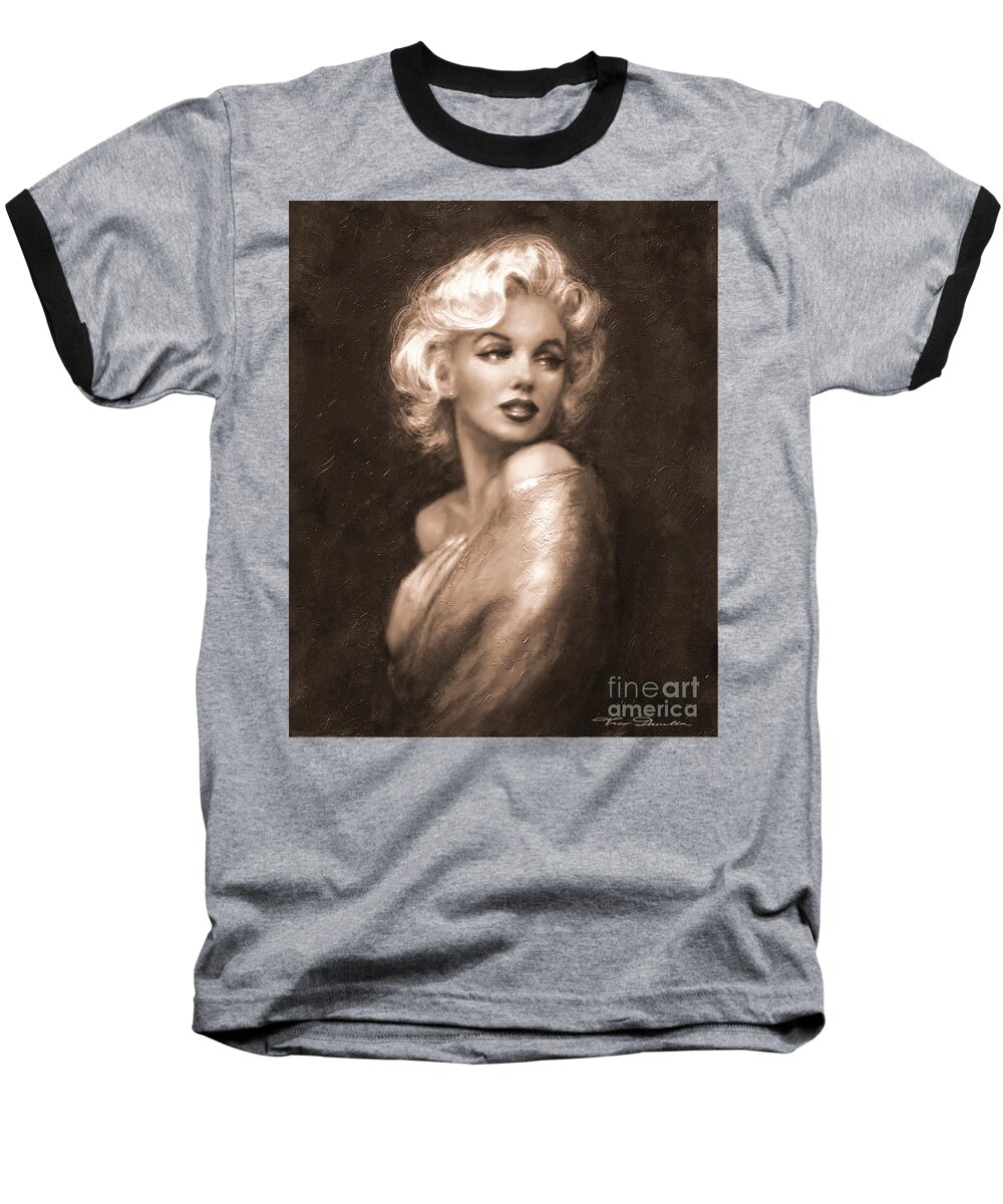 Marilyn Baseball T-Shirt featuring the painting Marilyn WW Sepia by Theo Danella
