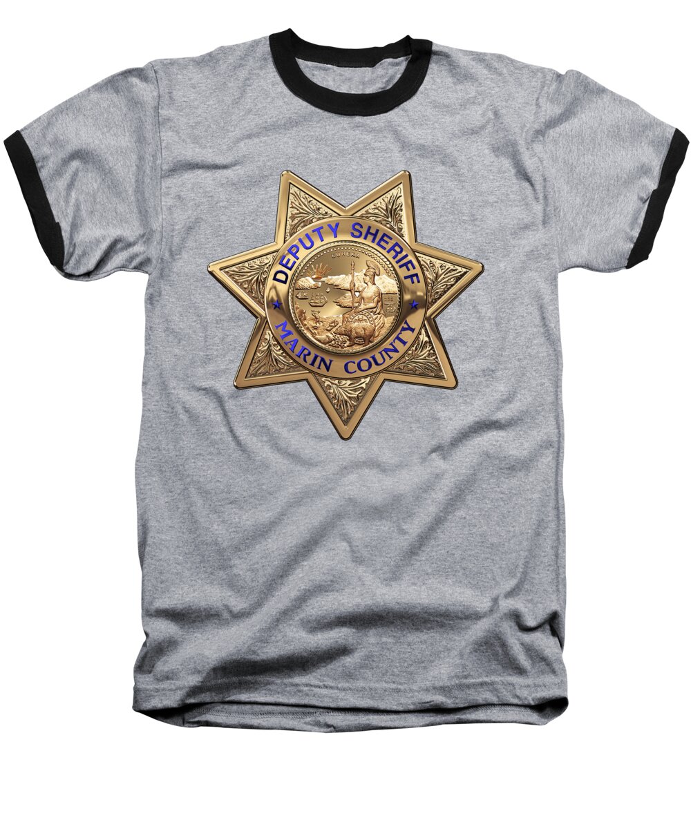 'law Enforcement Insignia & Heraldry' Collection By Serge Averbukh Baseball T-Shirt featuring the digital art Marin County Sheriff's Department - Deputy Sheriff's Badge over Blue Velvet by Serge Averbukh