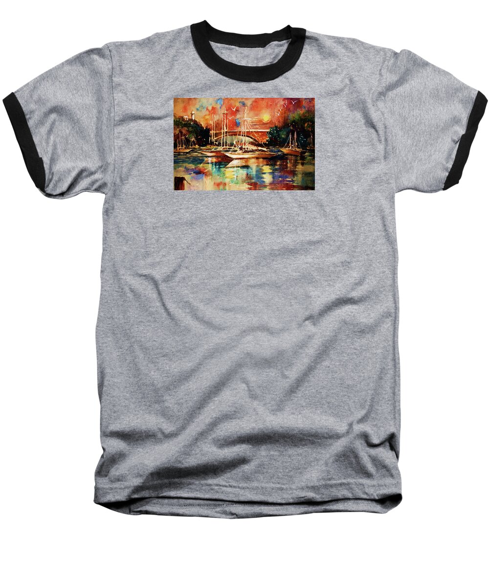 Boats Baseball T-Shirt featuring the painting Marina by Al Brown