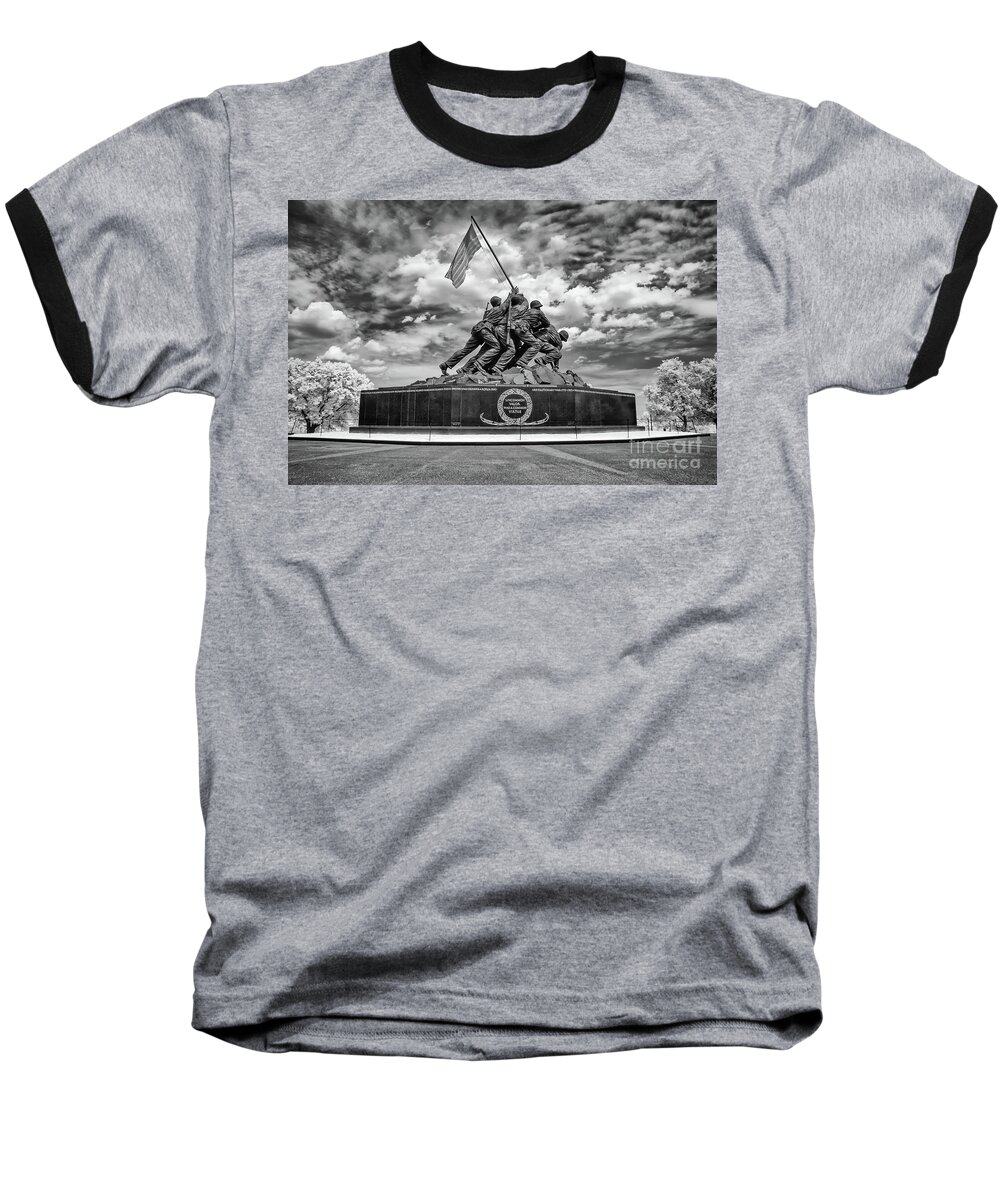 B&w Baseball T-Shirt featuring the photograph Marine Corps War Memorial by Anthony Sacco