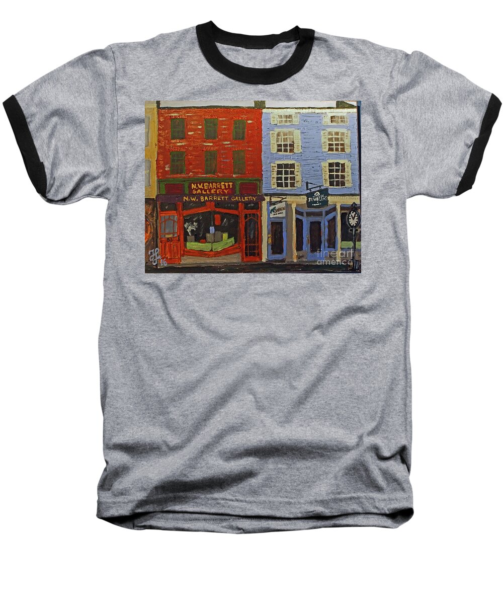 Shopfronts #portsmouthnh Baseball T-Shirt featuring the painting Market Street Duo by Francois Lamothe
