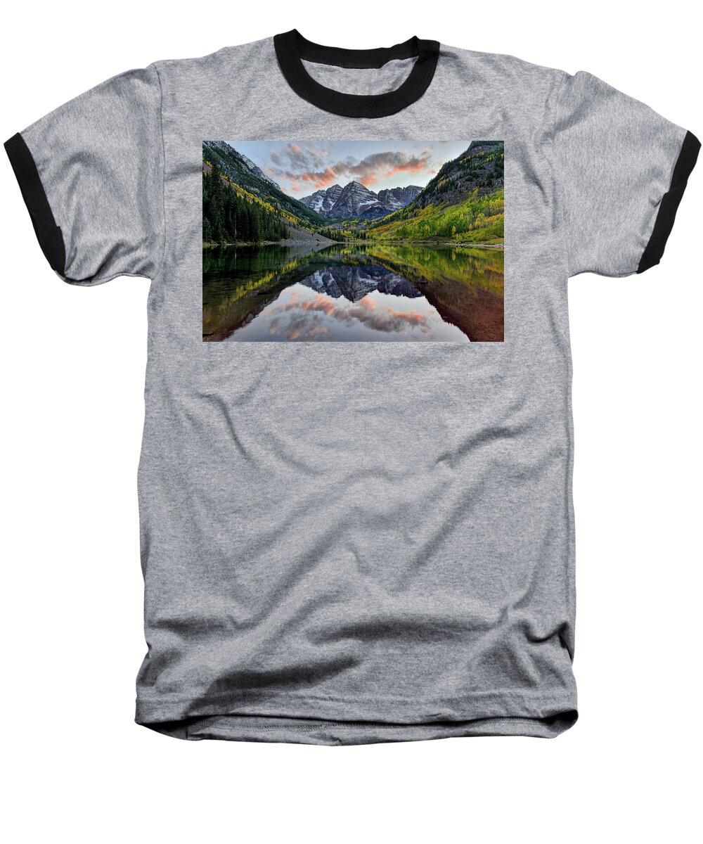 Mark Whitt Baseball T-Shirt featuring the photograph Maroon Bells Sunset by Mark Whitt