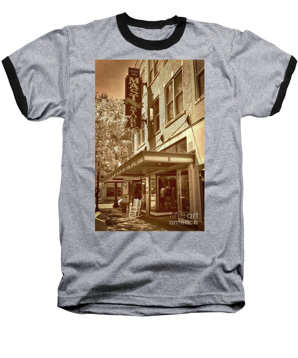 Scenic Tours Baseball T-Shirt featuring the photograph Mast General Store by Skip Willits