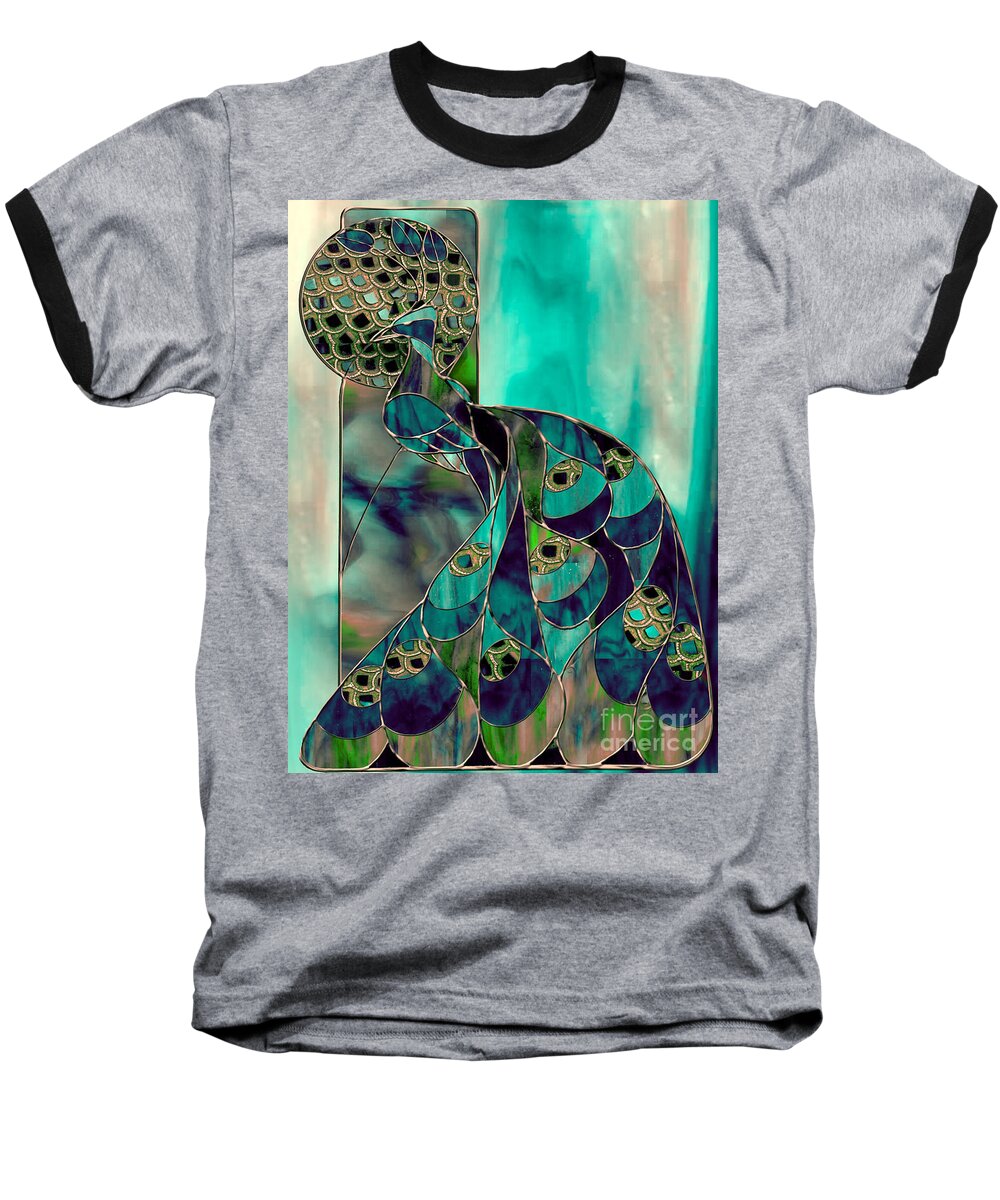 Stained Glass Peacock Baseball T-Shirt featuring the painting Mating Season Stained Glass Peacock by Mindy Sommers