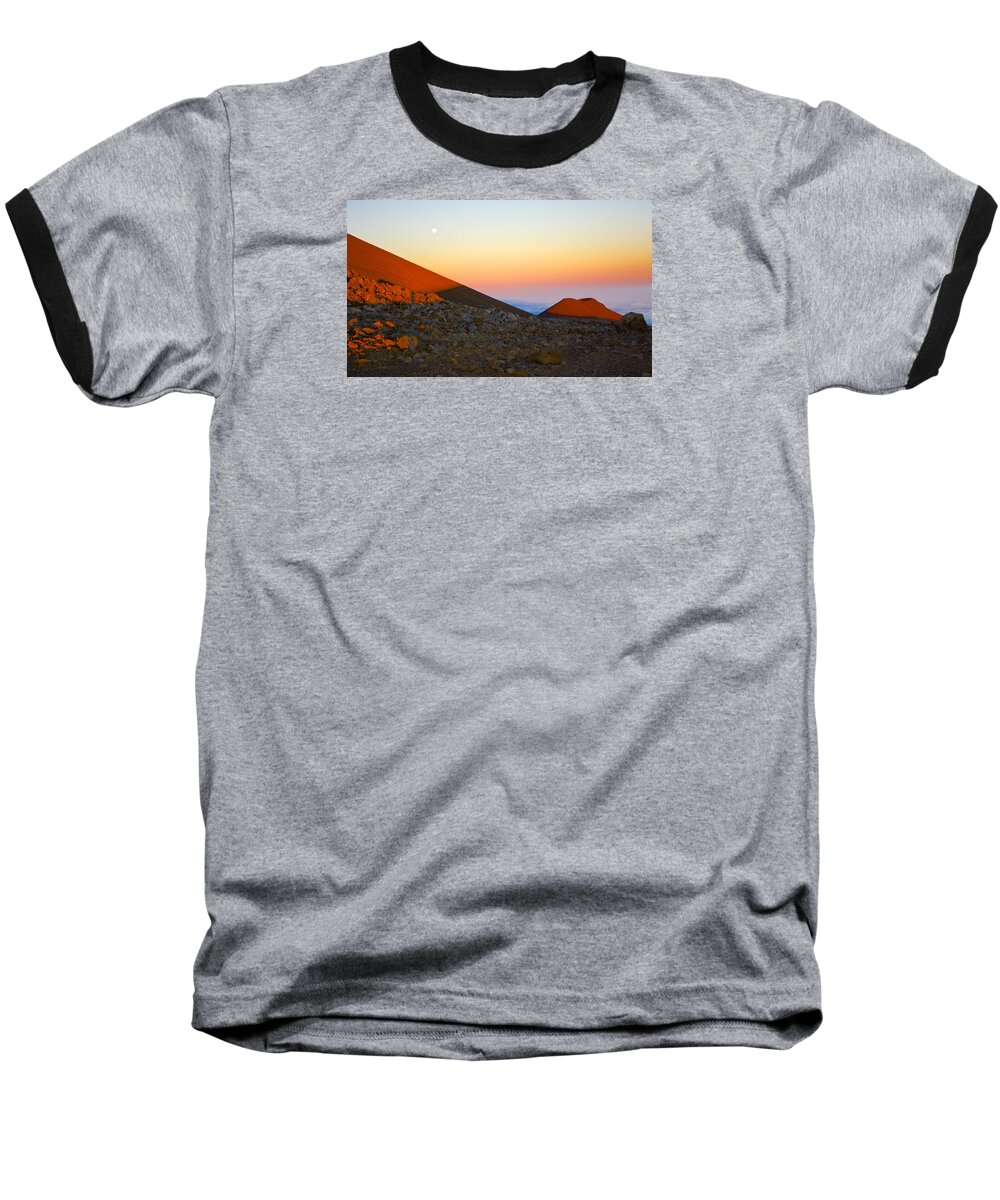 Mauna Kea Baseball T-Shirt featuring the photograph Mauna Kea Sunset with Full Moon Volcanoes National Park Hawaii by Venetia Featherstone-Witty