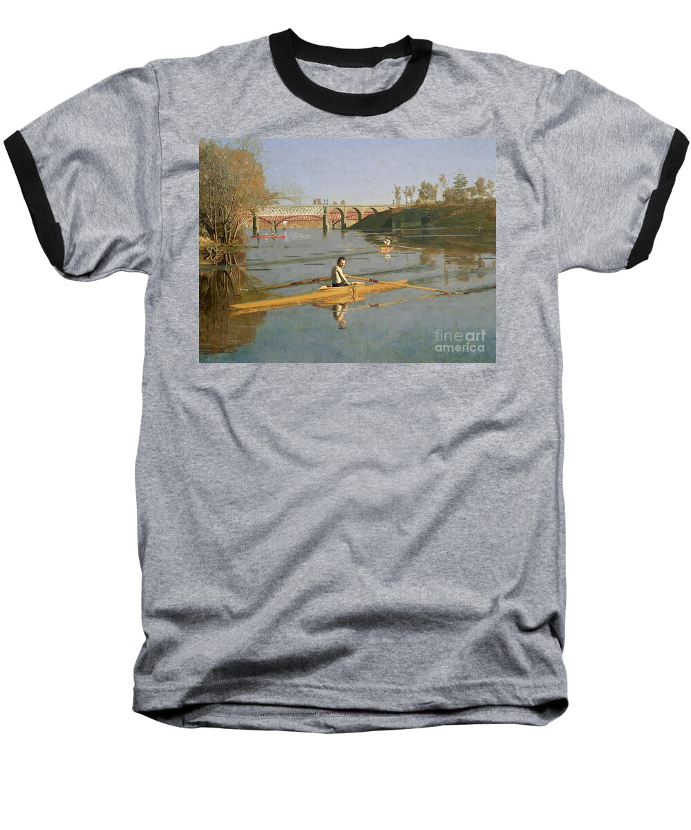 Max Baseball T-Shirt featuring the painting Max Schmitt in a Single Scull by Thomas Cowperthwait Eakins