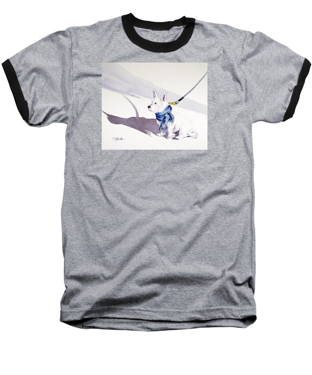 Westie Baseball T-Shirt featuring the painting Me and My Shadow by Marsha Karle