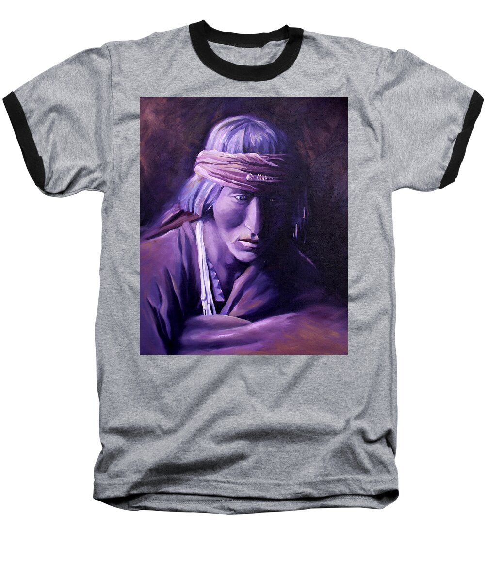 Native American Baseball T-Shirt featuring the painting Medicine Man by Nancy Griswold