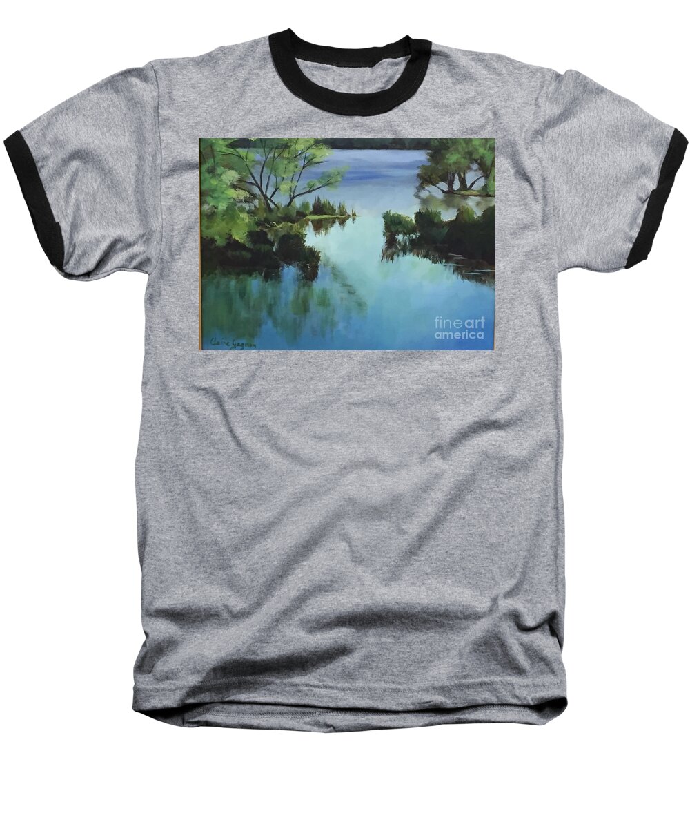 Merrimack River Baseball T-Shirt featuring the painting Merrimack River at Sunset by Claire Gagnon