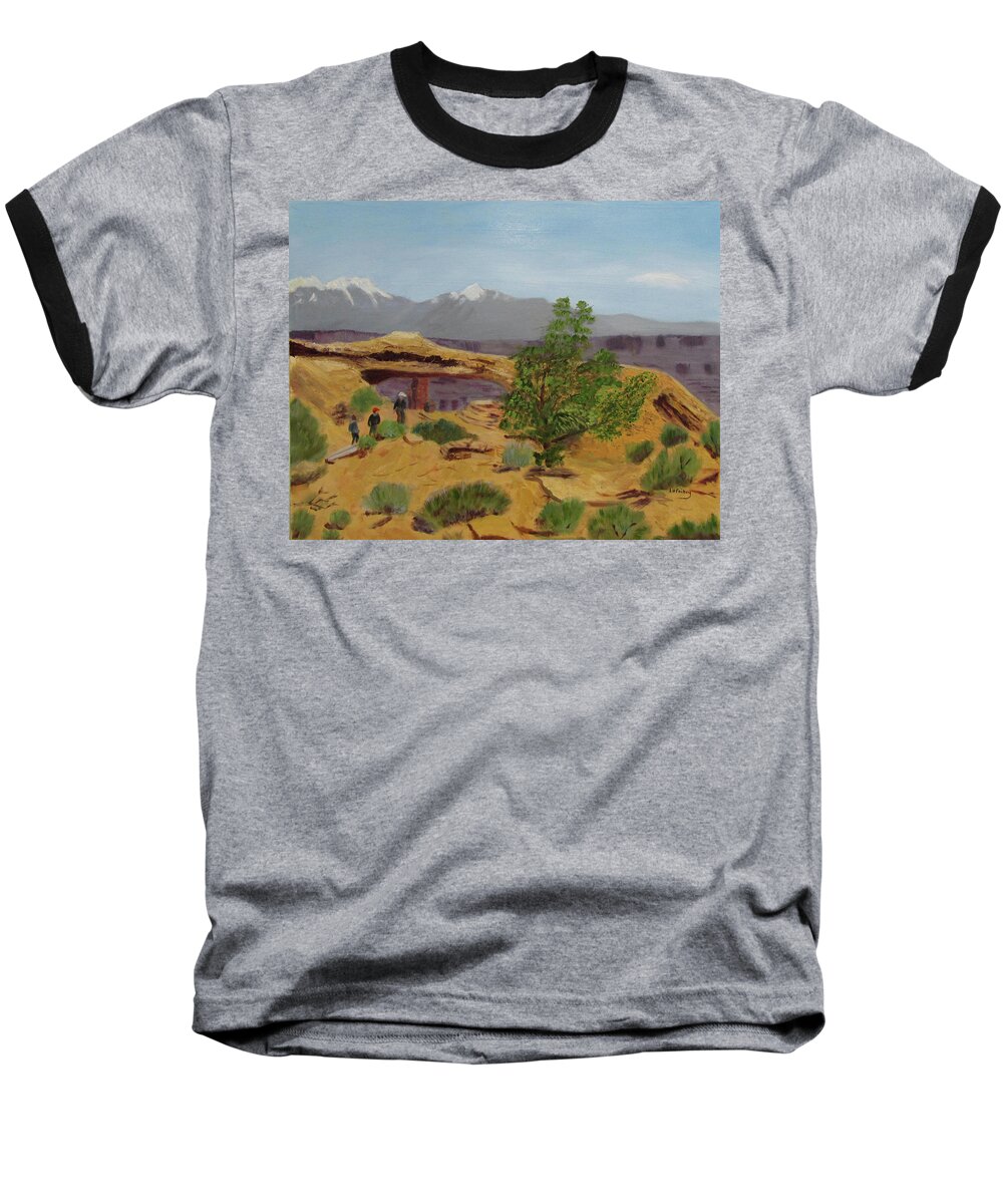 Mesa Arch Baseball T-Shirt featuring the painting Mesa Arch by Linda Feinberg