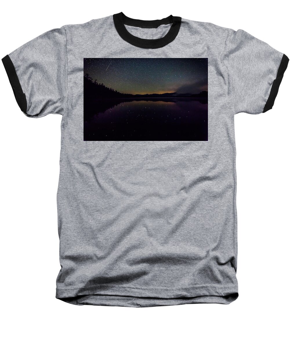 Meteor Baseball T-Shirt featuring the photograph Meteor over Chocorua Lake by Benjamin Dahl
