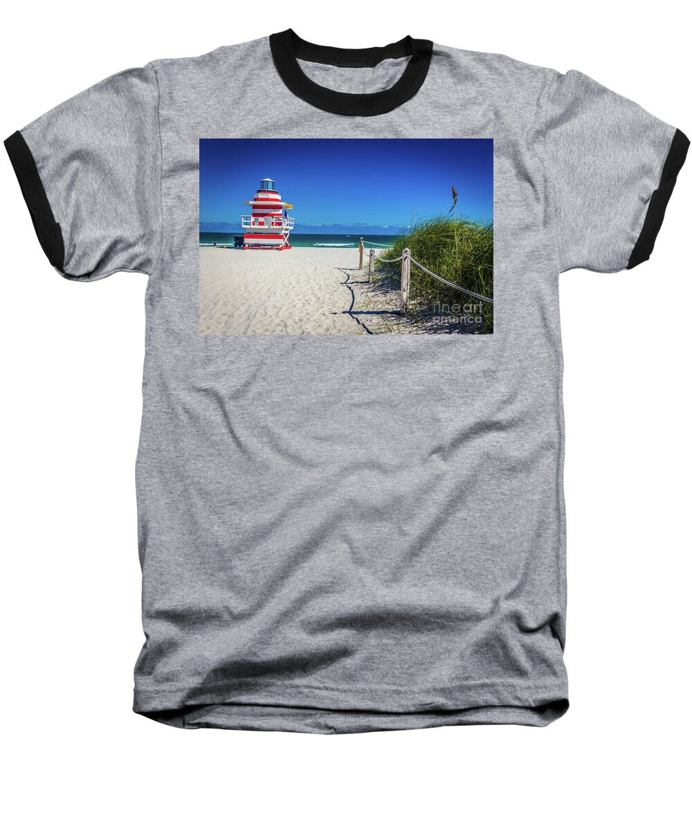 Lifeguard Baseball T-Shirt featuring the photograph Miami Beach Lifeguard House 4467 by Carlos Diaz