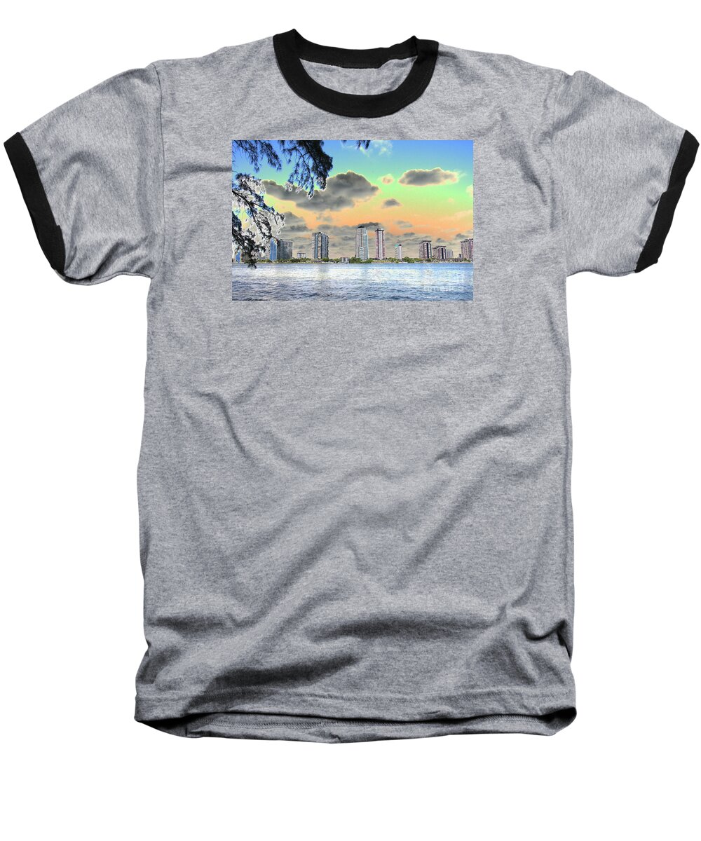 Miami Baseball T-Shirt featuring the photograph Miami Skyline Abstract by Christiane Schulze Art And Photography