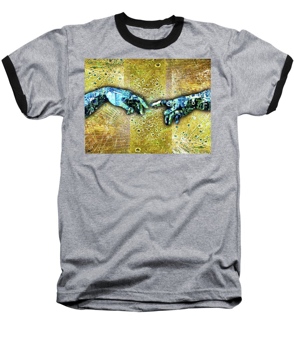 Man Baseball T-Shirt featuring the mixed media Michelangelo's Creation Of Man by Tony Rubino