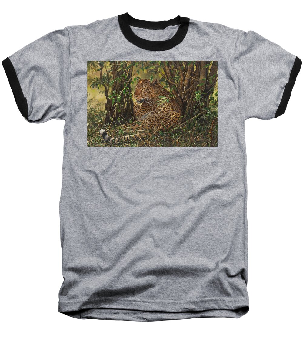 Leopard Baseball T-Shirt featuring the painting Midday Siesta by Alan M Hunt