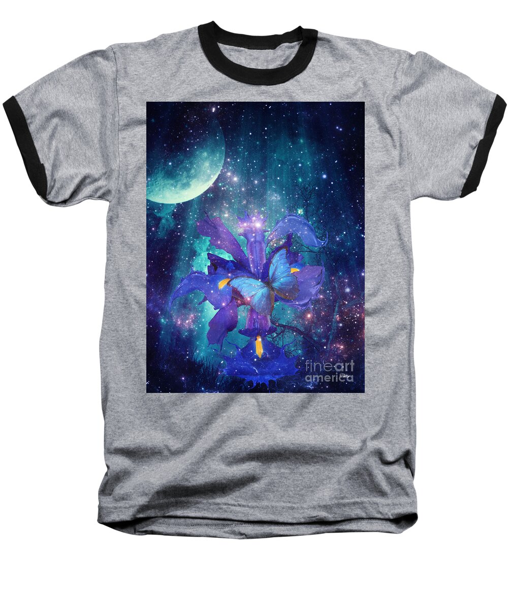 Midnight Butterfly Baseball T-Shirt featuring the digital art Midnight Butterfly by Mo T