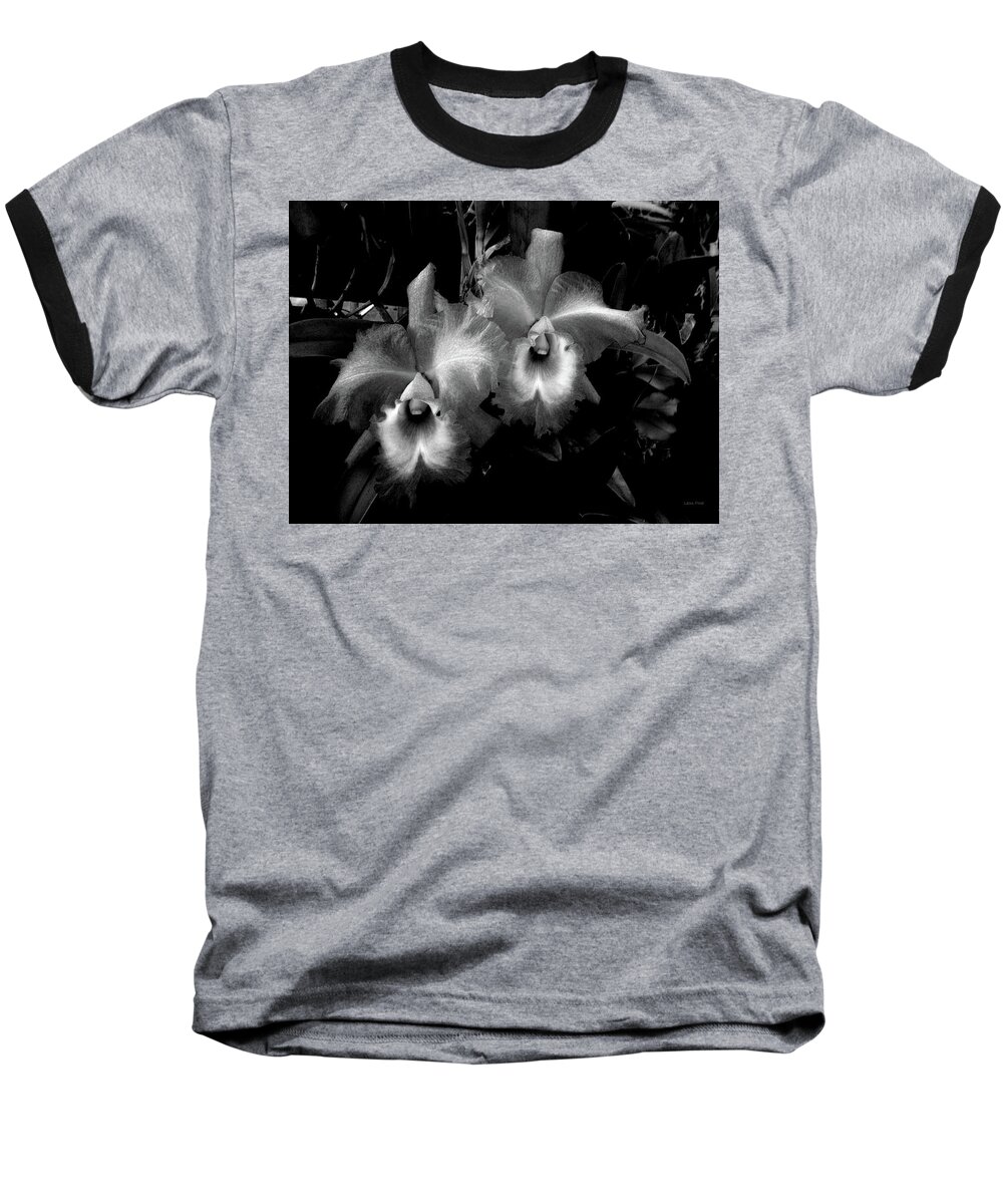 Orchid Baseball T-Shirt featuring the photograph Midnight Orchids by Lesa Fine